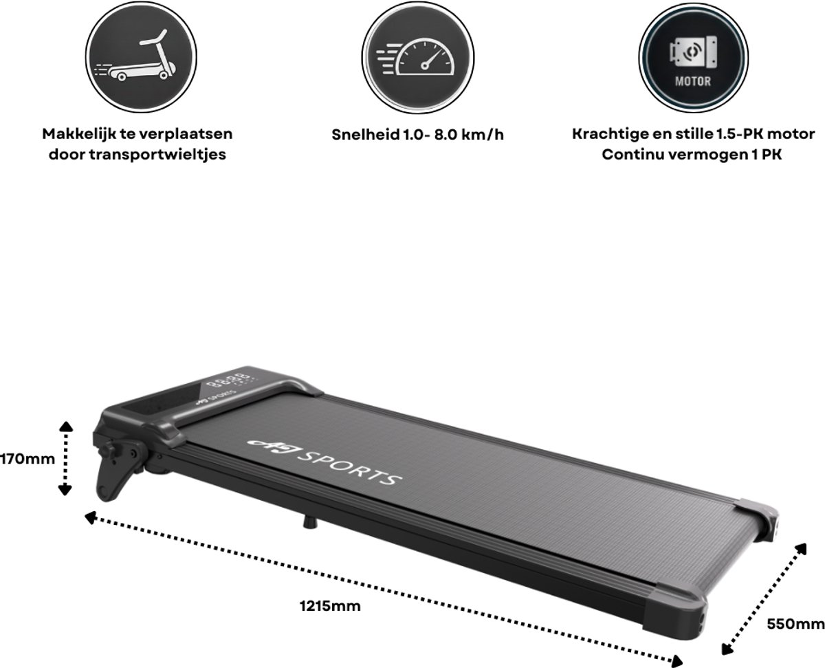AJ-Sports Loopband 1.0 PK 8 km/u Compact Zwart - afbeelding 3