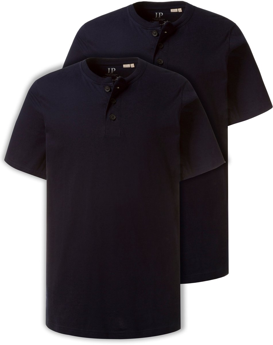 JP 1880 - Heren - Henleys basic set van 2 ronde hals knoopsluiting - Donkermarine - Maat 5XL