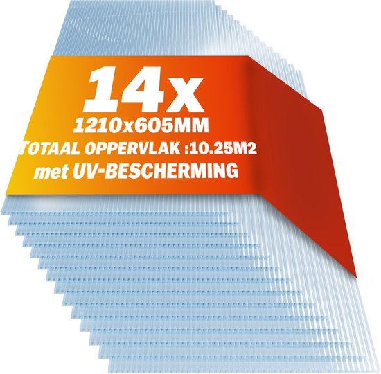 14x Polycarbonaat Platen - UV-Bestendig 60,5x121cm 10,25m² - Transparant