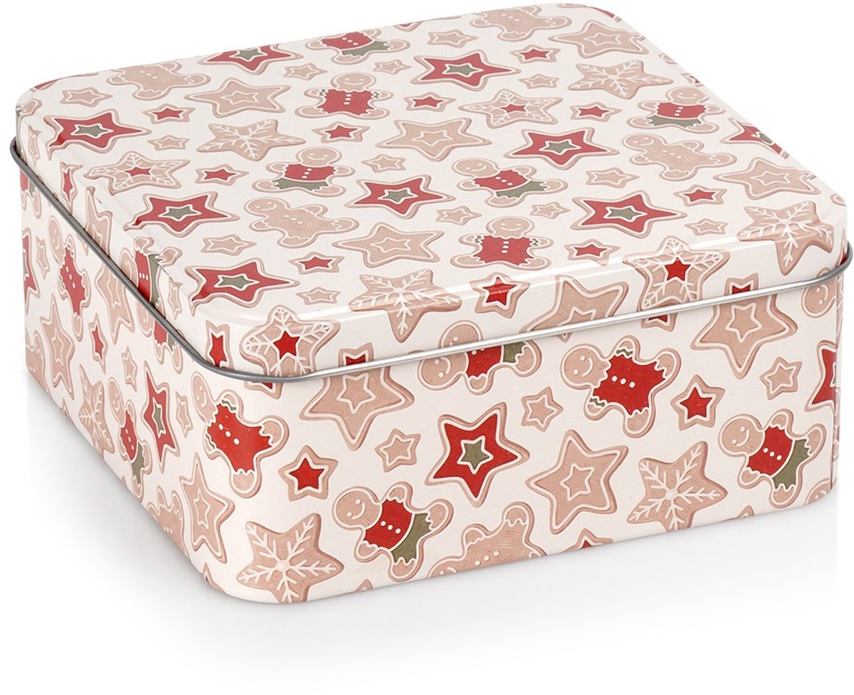 Koekjesdoos Metaal Kerstblik 15x15x6,5 cm - Koektrommel - Scharnierdoos - Doos - Koekjespot