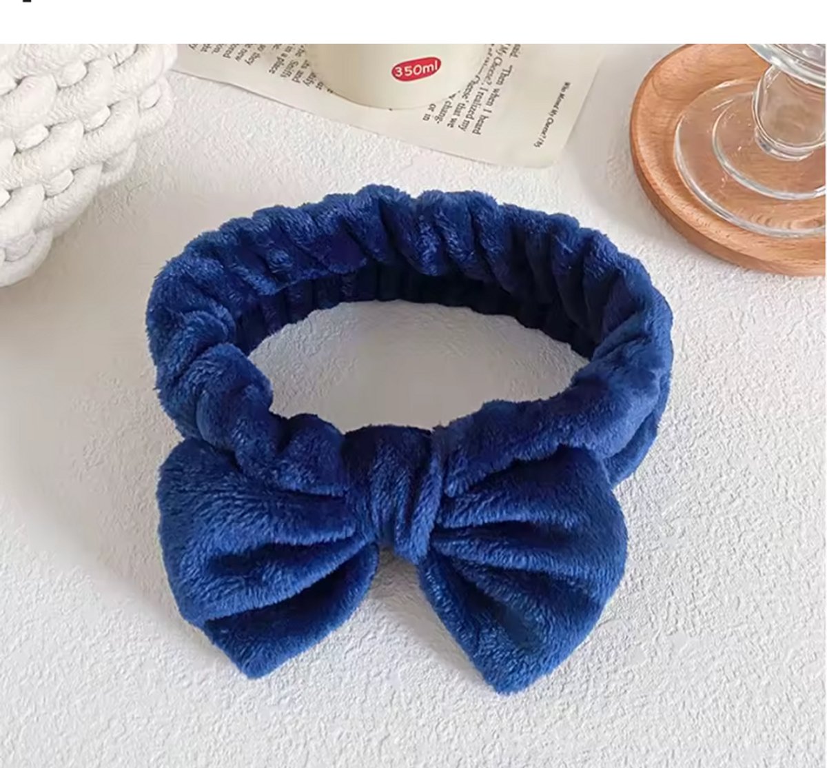 New Age Devi - Make-up Haarbanden met Strik voor Cosmetica en Douche - 2 Stuks - Heerlijk Zacht Donkerblauwe Fleece bandjes