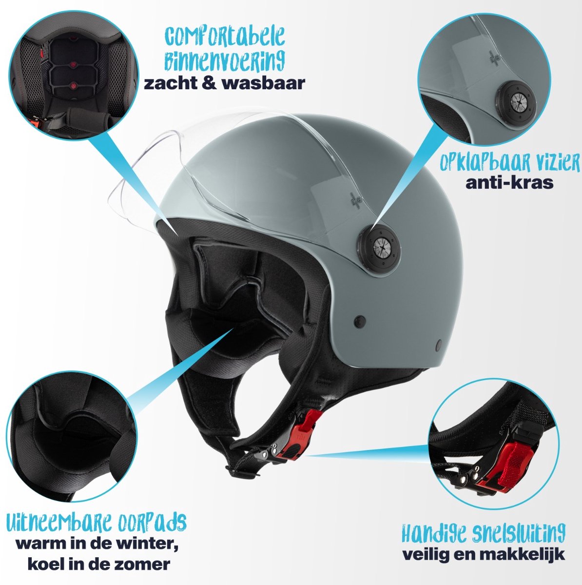 VINZ Duoro Scooterhelm - ECE 22.06 Gekeurde Jethelm voor Motor, Brommer & Snorfiets - Licht Gewicht - Grijs - L – foto 2