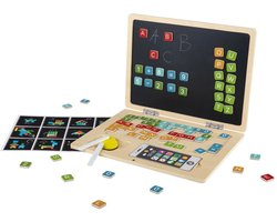 Lupilu® Houten speelgoed laptop - Gemaakt van echt hout - Leeftijdsadvies: 3+ - Bevordert spelenderwijs het eerste cijfer- en letterbegrip - 78 magnetische letters, cijfers en rekenkundige tekens - Met mobiele telefoon en beschrijfbaar bord