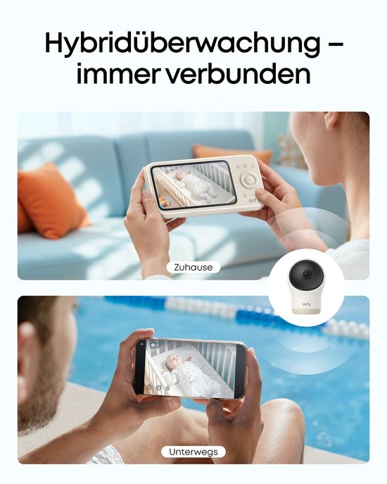 eufy Babyfoon C10 + Baby Monitor C10 Add-On Camera – 2K HD Camera – 4,5" Écran – Pan & Tilt – Vision Nocturne – Wi-Fi ou Sans Wi-Fi – 12 Heures Batterie – Détection de Mouvement, Pleurs & Son – Alarme Température – Conversation Bidirectionnelle – VOX