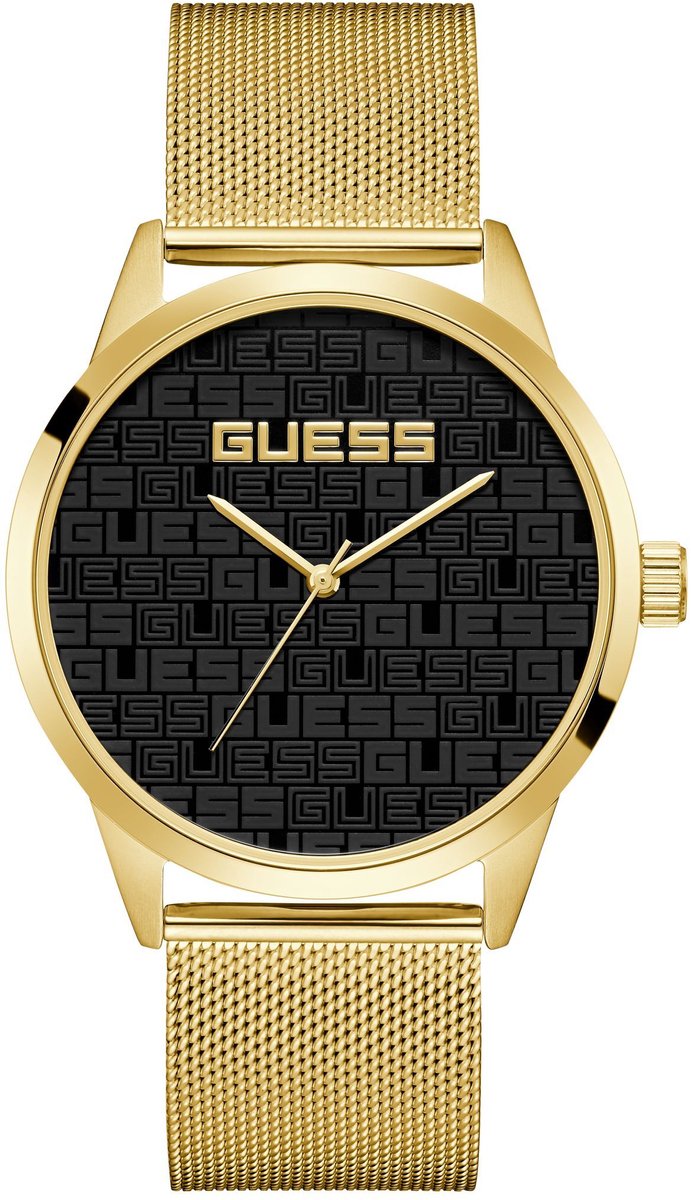 Guess Paco Quartz Analoog Horloge Goudkleurig Kast: 100% Gerecycled Staal | Armband: 100% Stalen Gaas 44 mm U1472G2M, U1472G3M