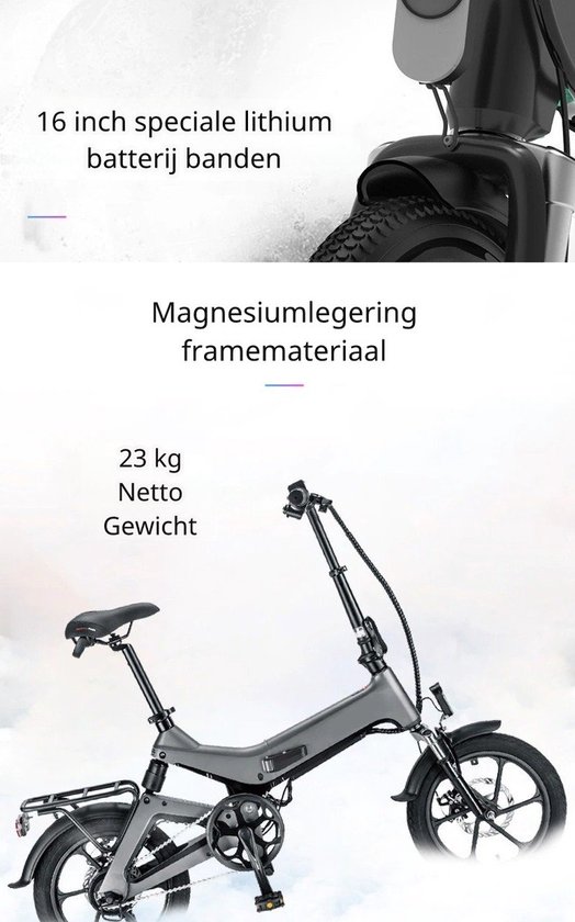 ElectronicWorks AiO-3 - Elektrische Fiets - 16 Inch E-Bike - 36V 8.7Ah - 250W - Opvouwbaar - Anti-Diefstal - Terugvind systeem - Zilver van ElectronicWorks — afbeelding 5