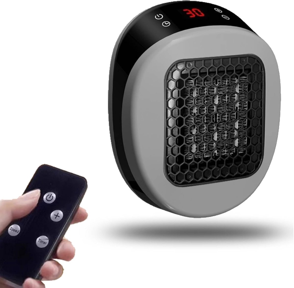 Elektrische Kachels Draagbare Mini Keramische Blowerradiateur met Afstandsbediening, Snelle Verwarming in 30 Seconden, Energiebesparende Stille Verwarming met 12-Uur Timer en Thermostaat, Voor Badkamer Slaapkamer Kantoor en Bureau, 1200W grijs