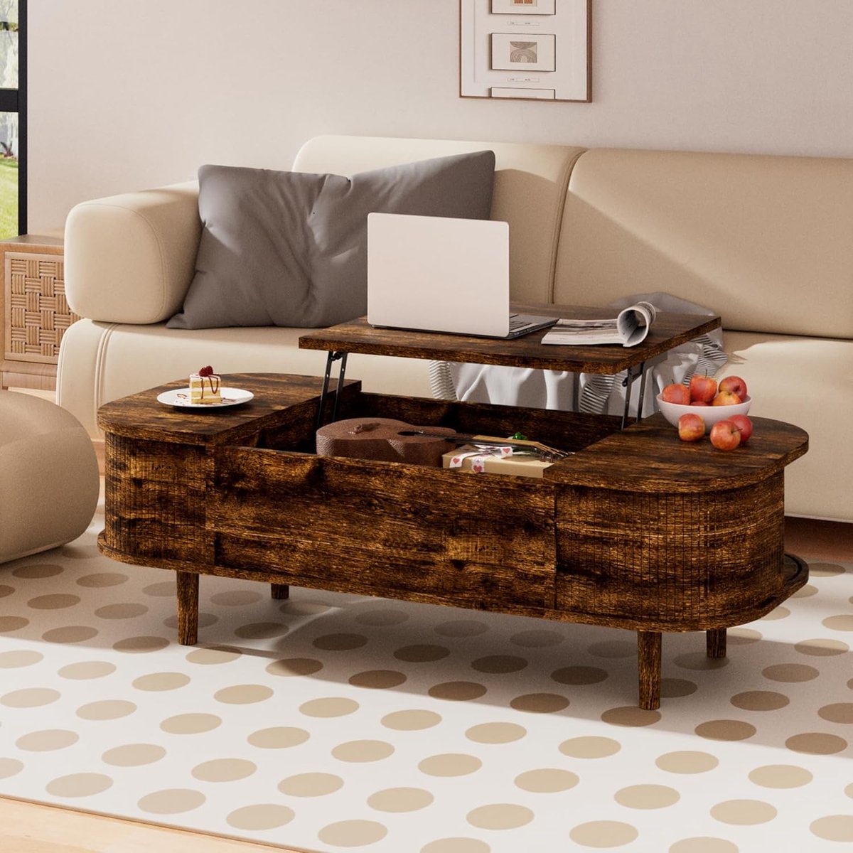 Salontafel met Hefplaat 110x48x40 cm – Moderne Houten Koffietafel met Verborgen Opbergruimte, Lift-Up Werkblad & Soft-Close – Voor Woonkamer, Slaapkamer & Thuiskantoor – Pauwhome