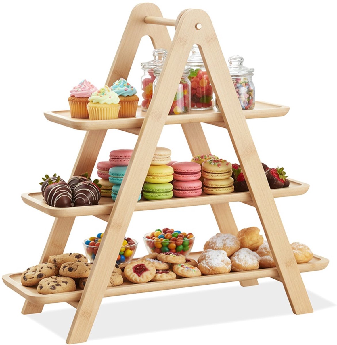 Etagère Bamboe met 3 Verdiepingen 43x13,5x39 cm - Serveertoren - Taartplateau - Cupcakestandaard - Taartstandaard