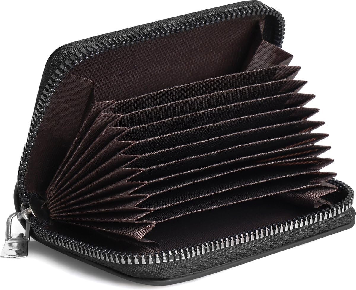 Okado Mini Dames Portemonnee RFID – Anti-Skim Rits Portemonnee – Compacte Pasjeshouder voor 10 Pasjes + Briefgeld – PU Leer & Polyester – Zwart – 11×7,5×2,5 cm