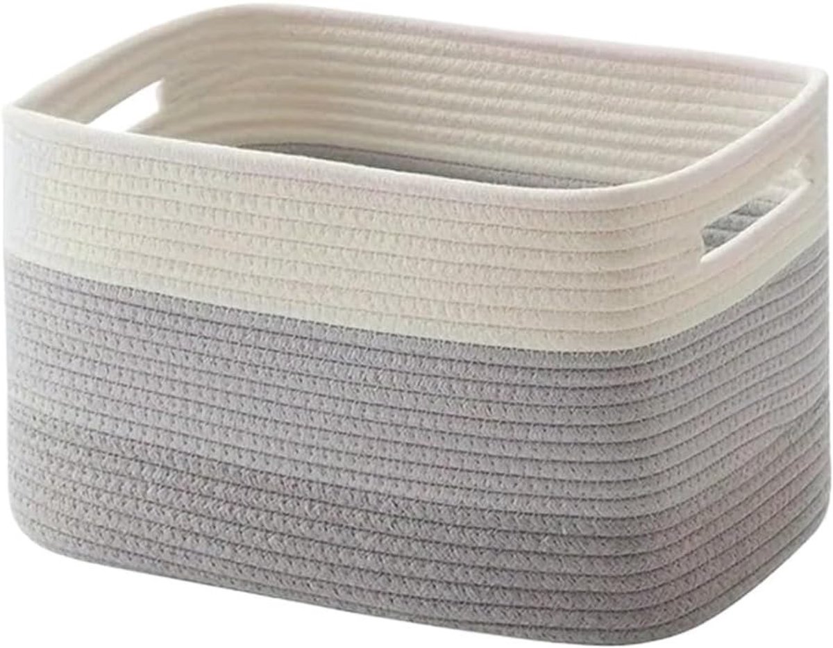 Katoenen Opbergmand 65L - Rechthoekige Wasman - Gevlochten Mand voor Dekens, Speelgoed & Was - 100% Natuurlijk & Veilig - Woonkamer & Babykamer - Grijs