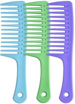 3 stuks Kam - Haarkam met extra brede tanden - Haar Kam - Haar Accessoire - Styling Tool - Grove Kam - Kappers Kam - styling kam - Kam - Kappers kam - Barber Kam - Kapperskam - Kapper - 24 cm - Blauw,Paars,Groen