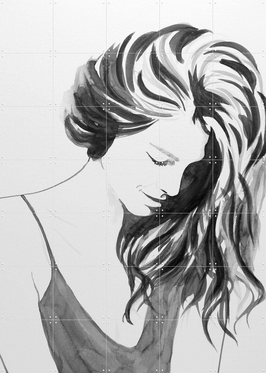 IXXI For a while she looks aways, Natalie Bruns - 100 x 140 cm - Gratis ophangtool - Grote wanddecoratie en posters - Line art, Illustraties