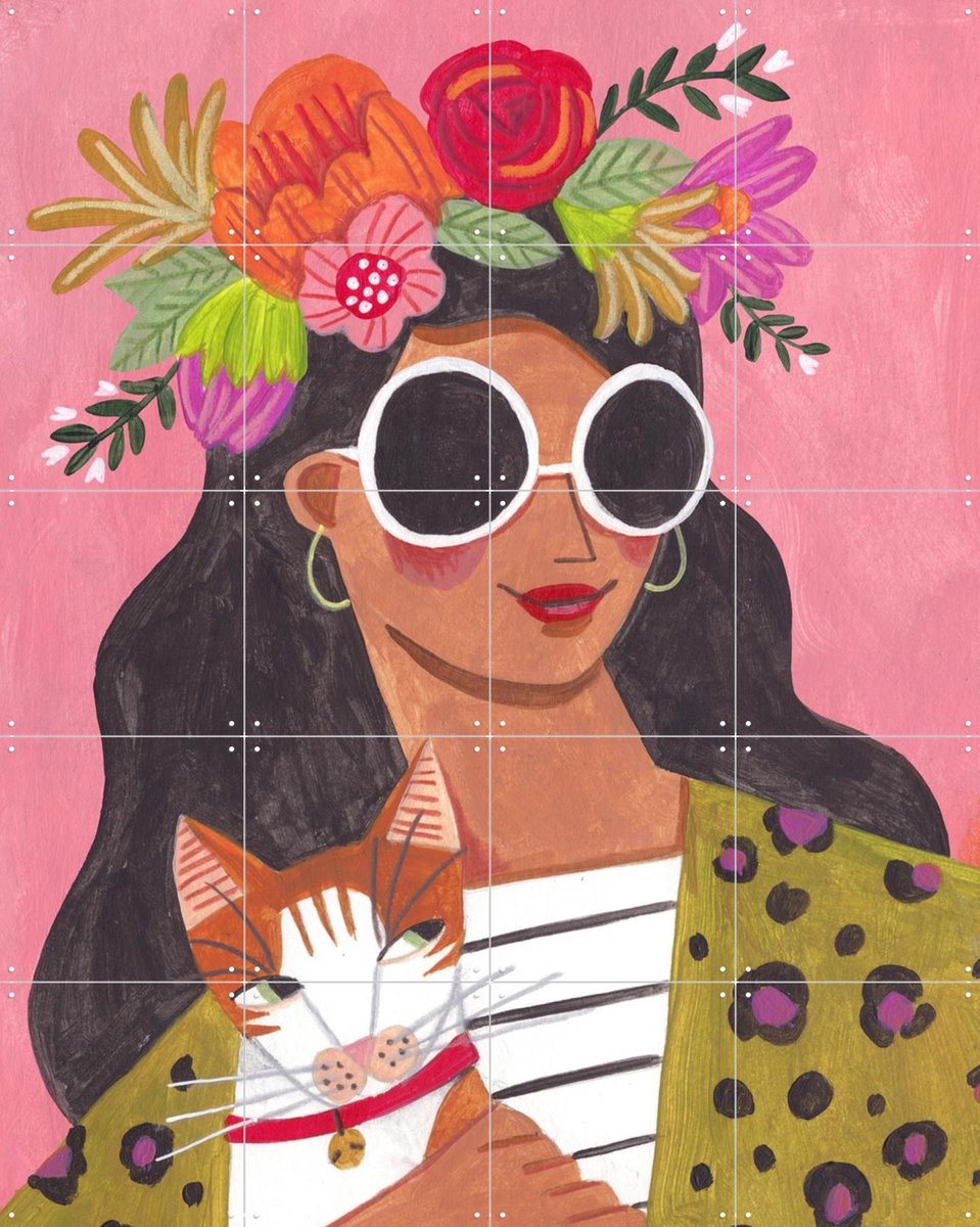 IXXI Cat Lady, Caroline Bonne Müller & Various - 80 x 100 cm - Gratis ophangtool - Grote wanddecoratie en posters - Illustraties, Speels, Cartoonesk