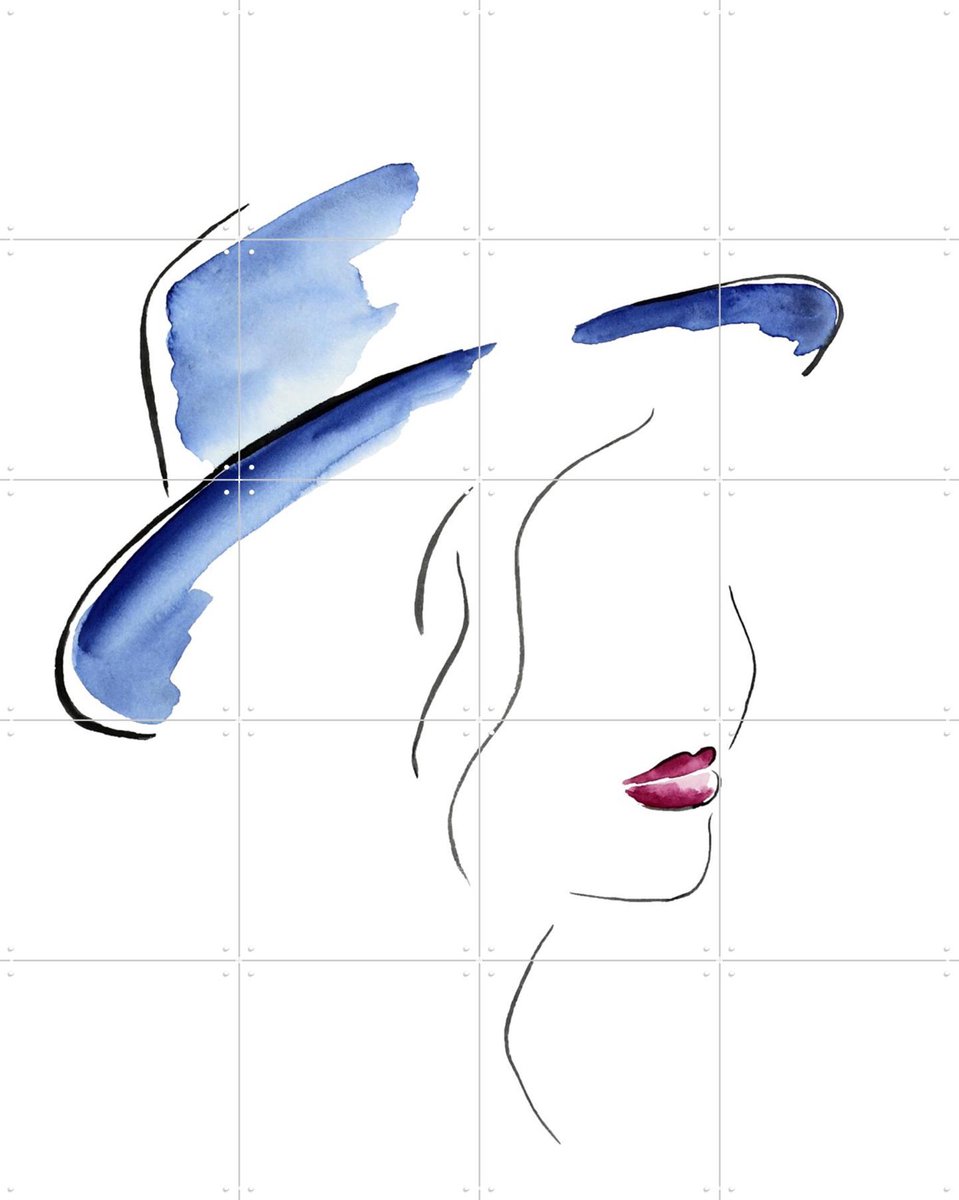 IXXI Lady with the Blue Hat, Natalie Bruns - 80 x 100 cm - Gratis ophangtool - Grote wanddecoratie en posters - Minimalisme, Aquarel, Abstract