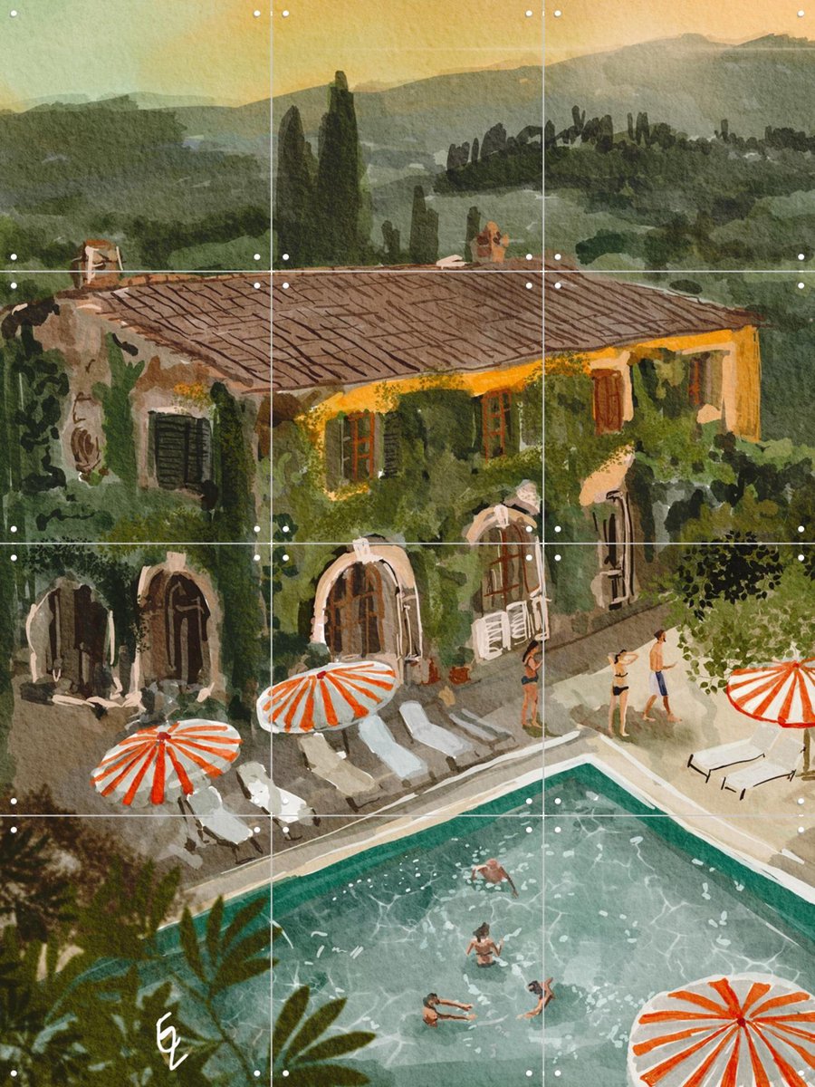 IXXI Secret Villa, Ekaterina Zagorska - 60 x 80 cm - Gratis ophangtool - Grote wanddecoratie en posters - Naturalisme, Speels, Aquarel, Kleurrijk