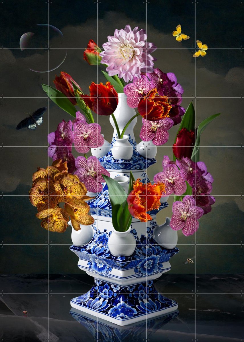 IXXI Heinen Delfts Blauw bright, Sander van Laar - 100 x 140 cm - Gratis ophangtool - Grote wanddecoratie en posters - Kleurrijk, Klassiek