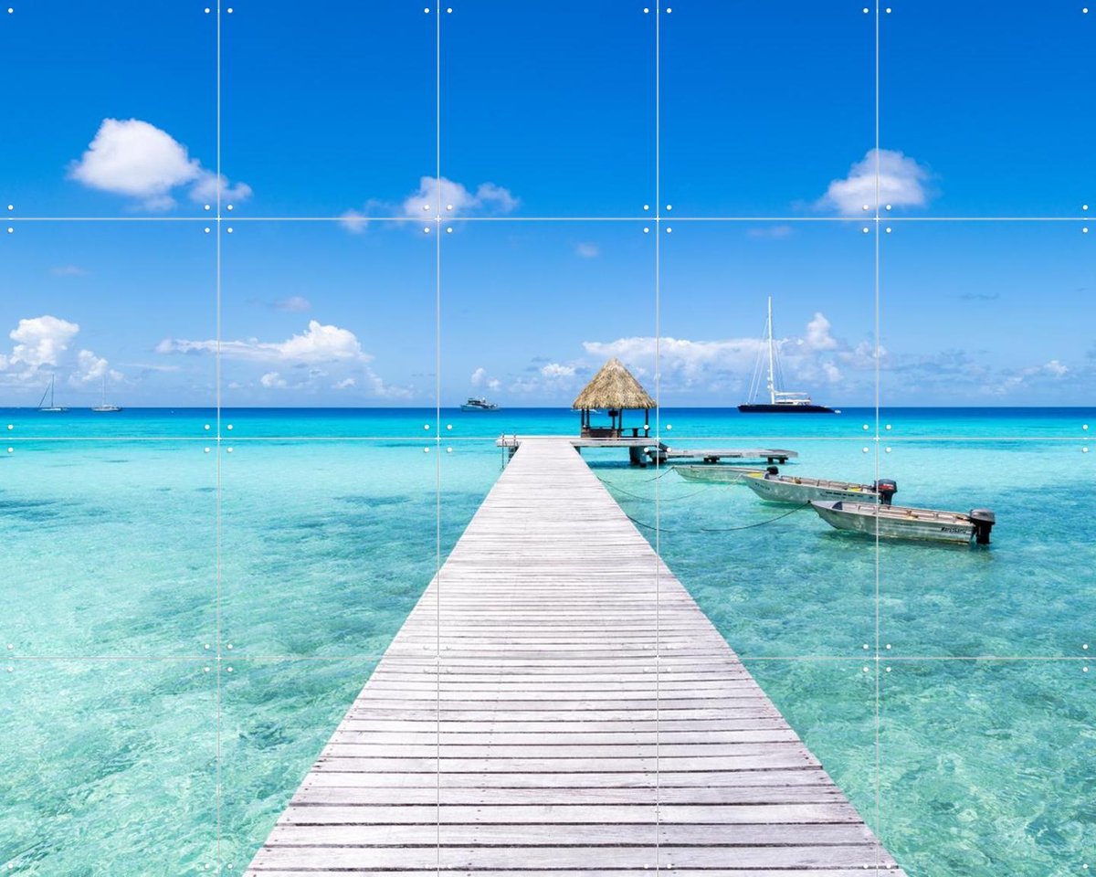 IXXI Wooden Pier at the Beach - French Polynesia, Jan Becke - 100 x 80 cm - Gratis ophangtool - Grote wanddecoratie en posters - Kleurrijk