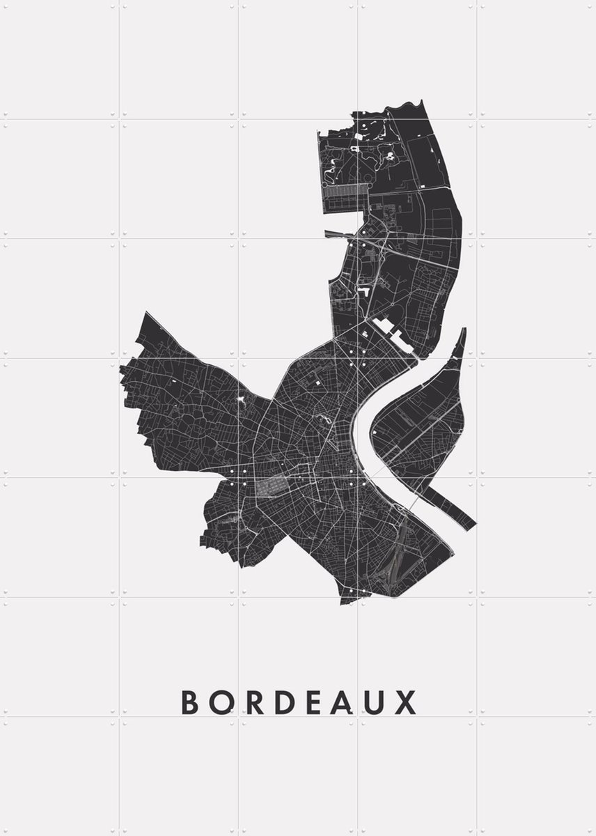 IXXI Bordeaux City Map, Kunst in Kaart - 100 x 140 cm - Gratis ophangtool - Grote wanddecoratie en posters - Minimalisme, Line art, Abstract