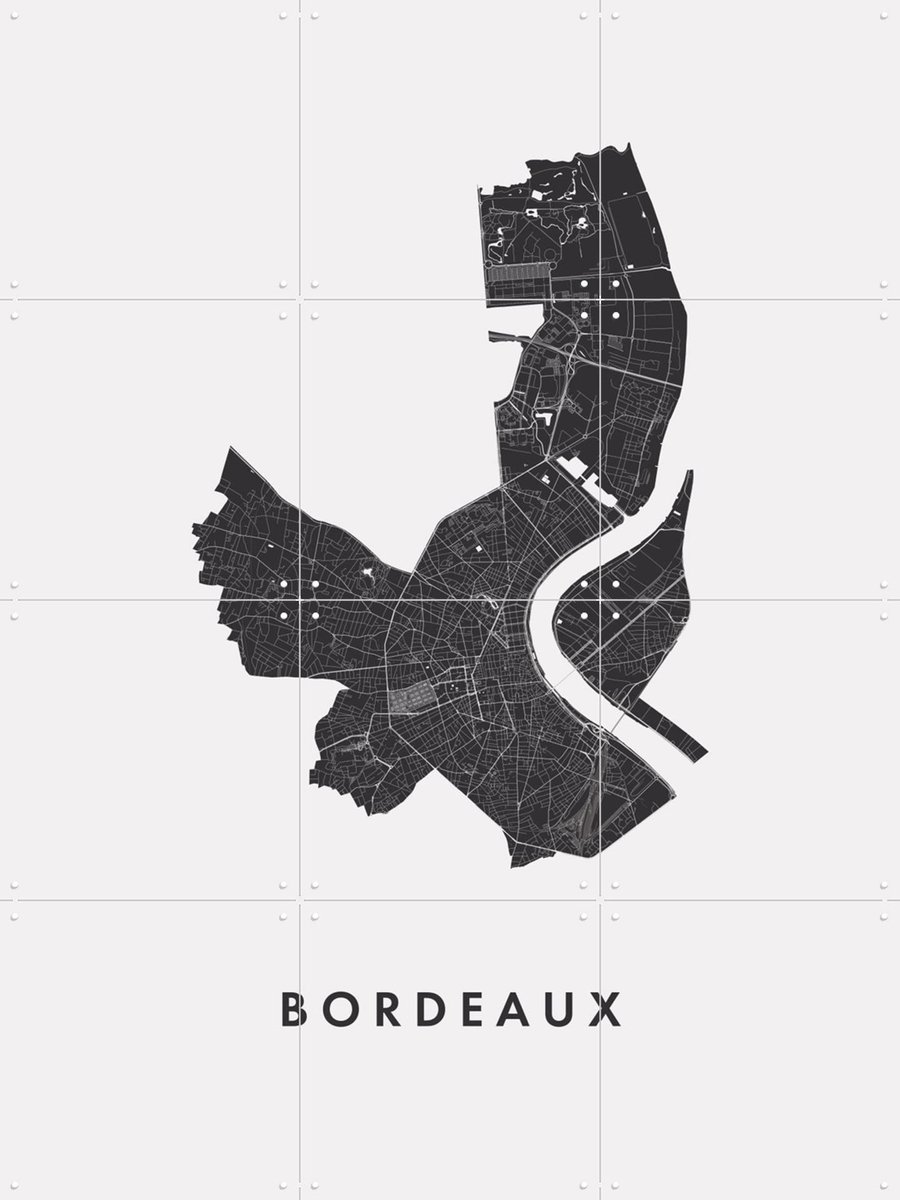 IXXI Bordeaux City Map, Kunst in Kaart - 60 x 80 cm - Gratis ophangtool - Grote wanddecoratie en posters - Minimalisme, Line art, Abstract