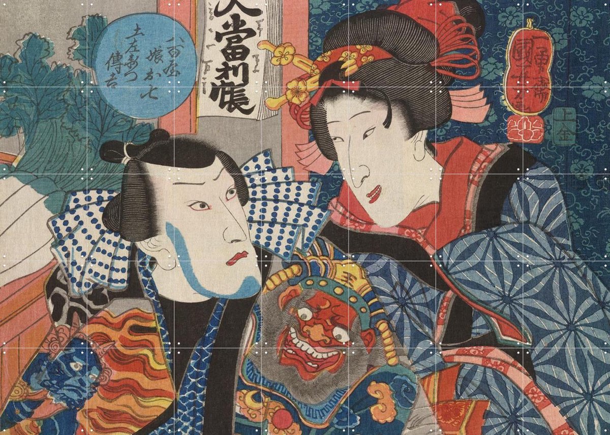 IXXI Bando Shuka, British Museum - 140 x 100 cm - Gratis ophangtool - Grote wanddecoratie en posters - Houtsnede, Ukiyo-e, Klassiek, Kleurrijk
