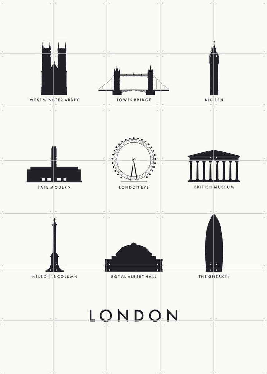 IXXI London Architecture white, Kunst in Kaart - 100 x 140 cm - Gratis ophangtool - Grote wanddecoratie en posters - Illustraties, Minimalisme