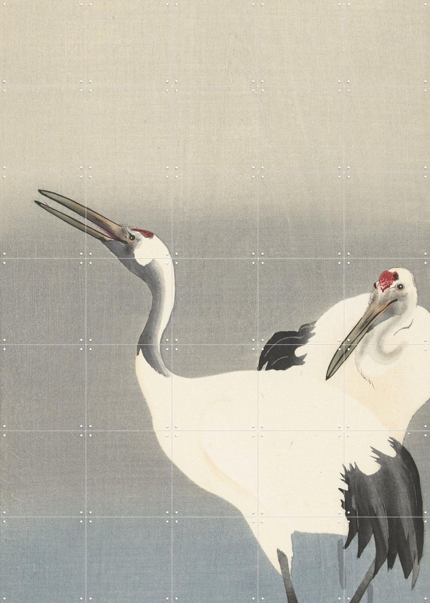 IXXI Two Cranes, Ohara Koson & Rijksmuseum - 100 x 140 cm - Gratis ophangtool - Grote wanddecoratie en posters - Houtsnede, Ukiyo-e, Klassiek