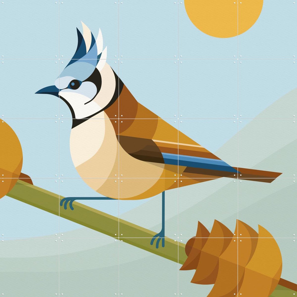 IXXI Kuifmees, Elke Uijtewaal - 100 x 100 cm - Gratis ophangtool - Grote wanddecoratie en posters - Illustraties, Kleurrijk, Grafisch Ontwerp