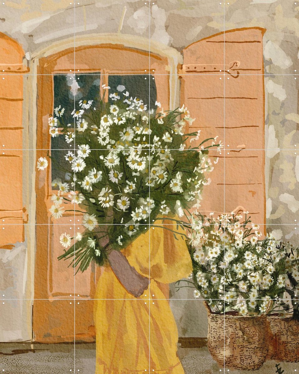 IXXI Daisy lady, Ekaterina Zagorska - 80 x 100 cm - Gratis ophangtool - Grote wanddecoratie en posters - Speels, Illustraties, Aquarel, Woonkamer
