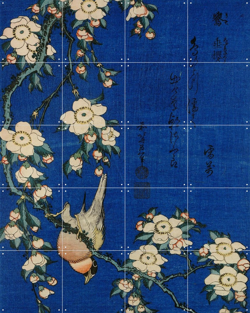 IXXI Birds Flowers Bullfinch, Katsushika Hokusai & British Museum - 80 x 100 cm - Gratis ophangtool - Grote wanddecoratie en posters - Ukiyo-e