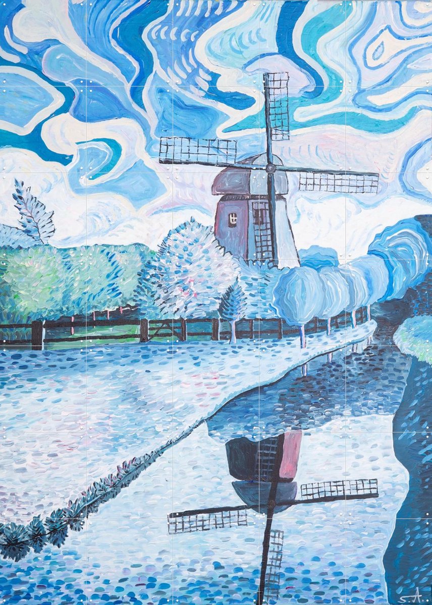 IXXI Windmill, Zurab Dariali & Van Gogh 21st Century - 100 x 140 cm - Gratis ophangtool - Grote wanddecoratie en posters - Impressionisme, Kleurrijk