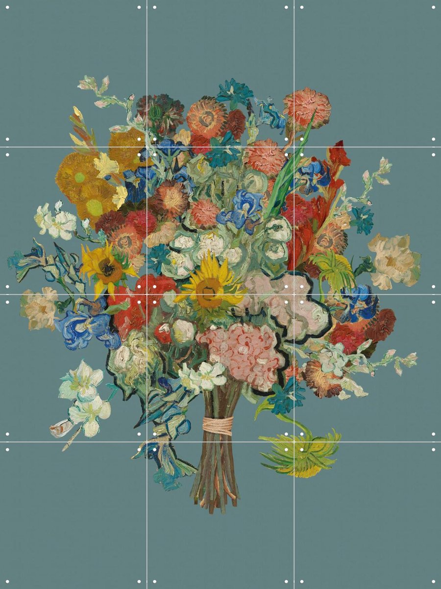 IXXI Vincent's bloemen - blauw, Vincent van Gogh (1853 - 1890) & Van Gogh Museum - 60 x 80 cm - Gratis ophangtool - Grote wanddecoratie en posters -