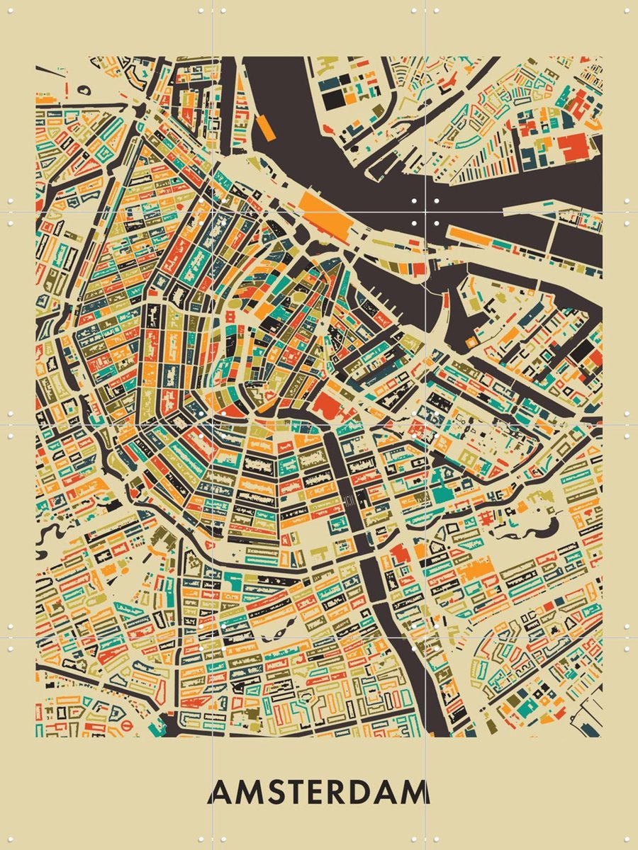 IXXI Amsterdam Mosaic Map, Kunst in Kaart - 60 x 80 cm - Gratis ophangtool - Grote wanddecoratie en posters - Geometrische Kunst, Grafisch Ontwerp