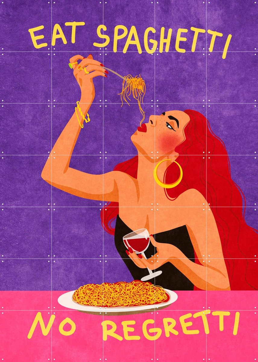 IXXI Eat Spaghetti No Regretti, Raissa Oltmanns - 100 x 140 cm - Gratis ophangtool - Grote wanddecoratie en posters - Illustraties, Pop art, Digitale