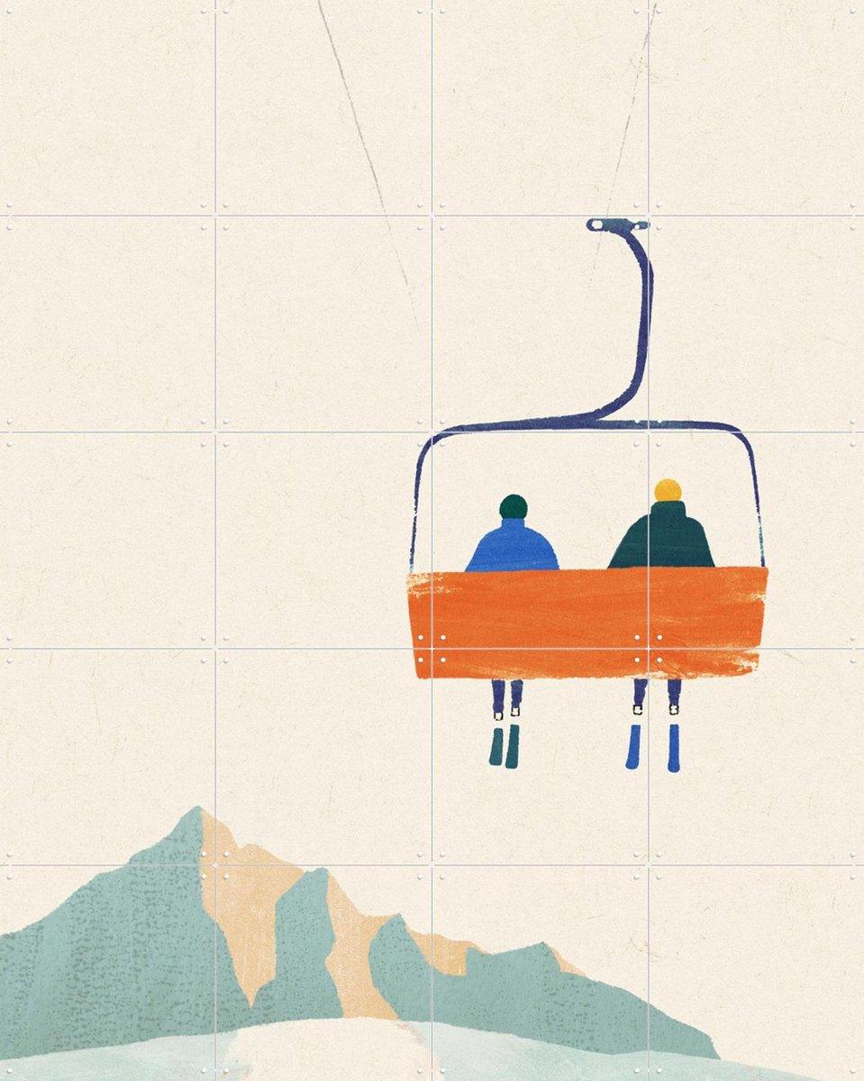 IXXI Ski Day 1 - Chairlift, Henry Rivers - 80 x 100 cm - Gratis ophangtool - Grote wanddecoratie en posters - Illustraties, Minimalisme, Speels