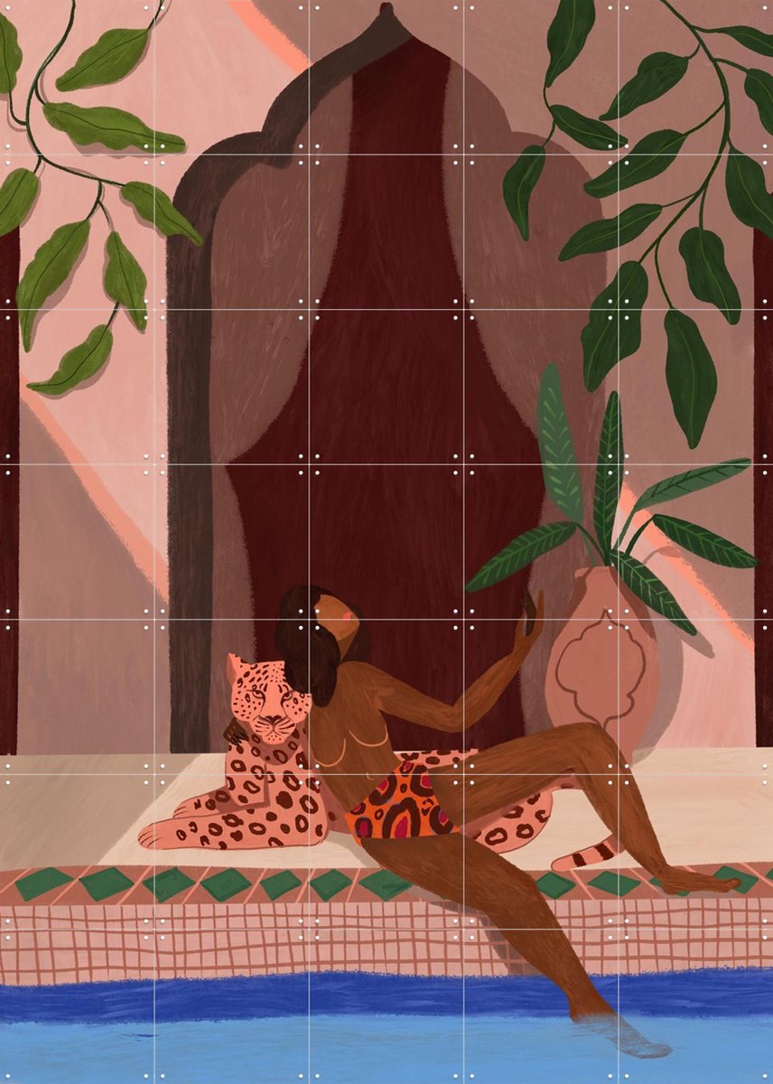 IXXI Exotic Holiday, Arty Guava - 100 x 140 cm - Gratis ophangtool - Grote wanddecoratie en posters - Illustraties, Speels, Kleurrijk, Slaapkamer