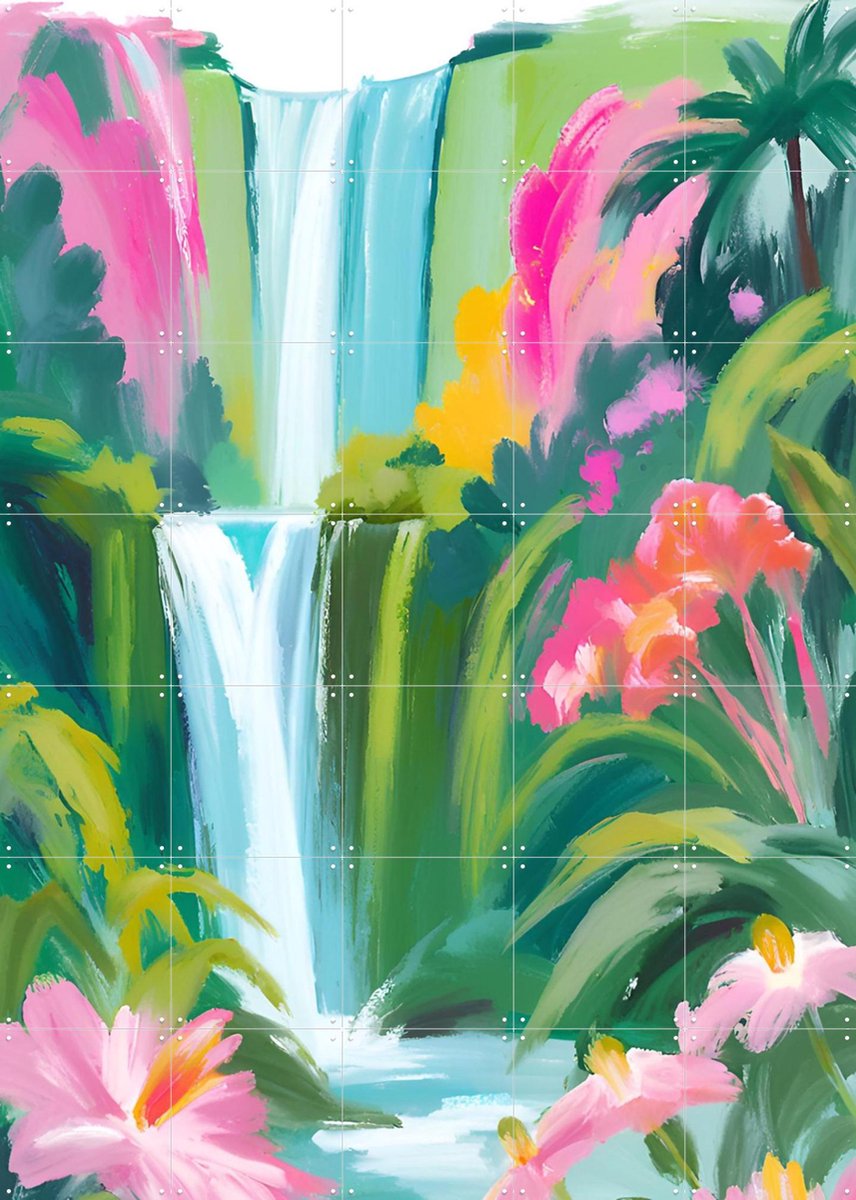 IXXI Waterfall, Ohkimiko & Various - 100 x 140 cm - Gratis ophangtool - Grote wanddecoratie en posters - Illustraties, Kleurrijk, Kwaststreken