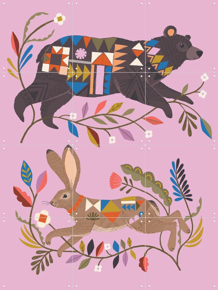 IXXI Bear & Rabbit, Bethan Janine - 60 x 80 cm - Gratis ophangtool - Grote wanddecoratie en posters - Speels, Fantasierijk, Illustraties, Kleurrijk