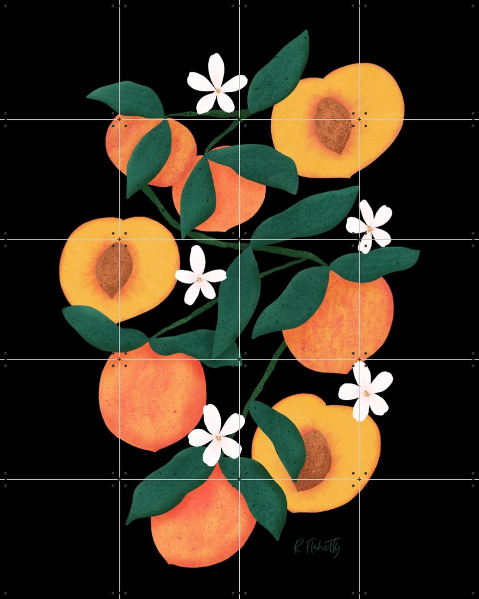 IXXI Summer Peaches black, Rebecca Flaherty - 80 x 100 cm - Gratis ophangtool - Grote wanddecoratie en posters - Illustraties, Speels, Woonkamer