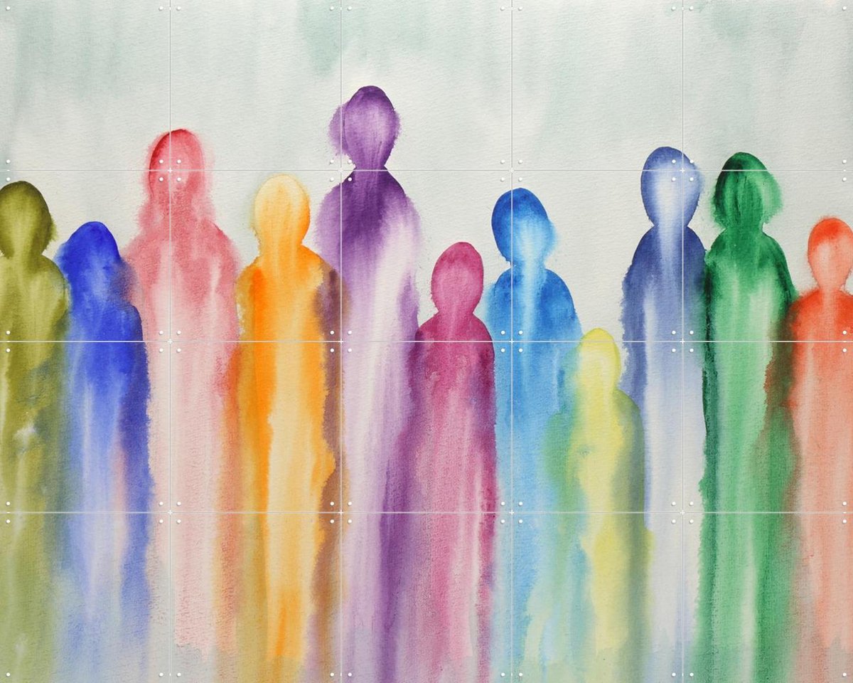 IXXI Together, Natalie Bruns - 100 x 80 cm - Gratis ophangtool - Grote wanddecoratie en posters - Kleurrijk, Aquarel, Abstract, Woonkamer, Mensen
