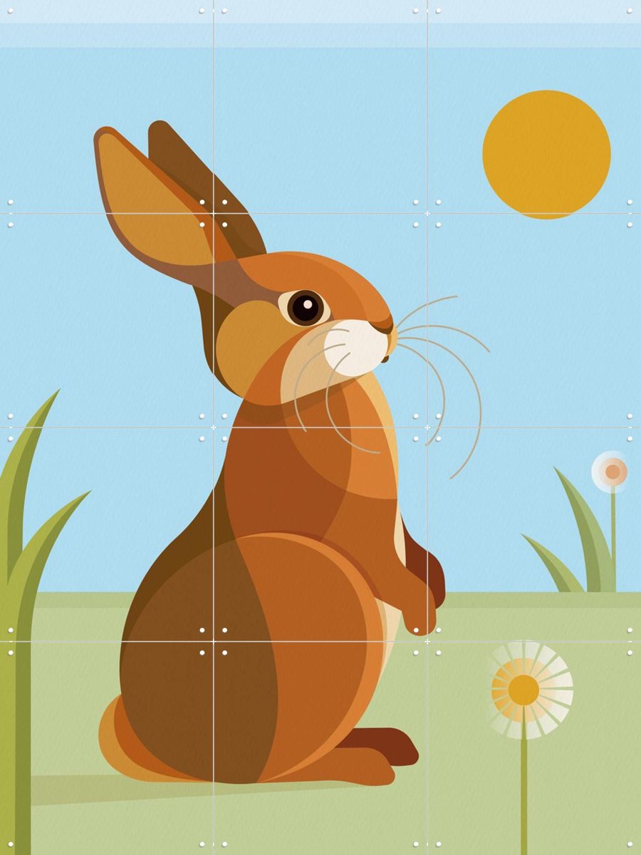 IXXI Konijn, Elke Uijtewaal - 60 x 80 cm - Gratis ophangtool - Grote wanddecoratie en posters - Illustraties, Cartoonesk, Kleurrijk, Grafisch Ontwerp