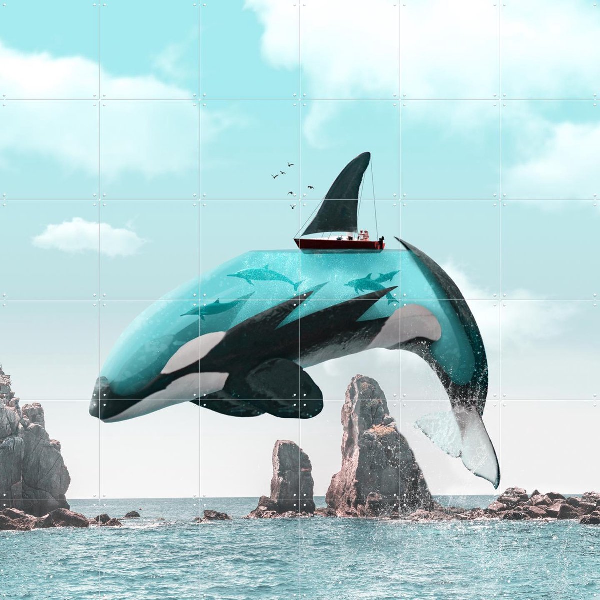 IXXI Aqua Orca, Julien Tabet - 120 x 120 cm - Gratis ophangtool - Grote wanddecoratie en posters - Illustraties, Surrealisme, Fotografie, Digitale