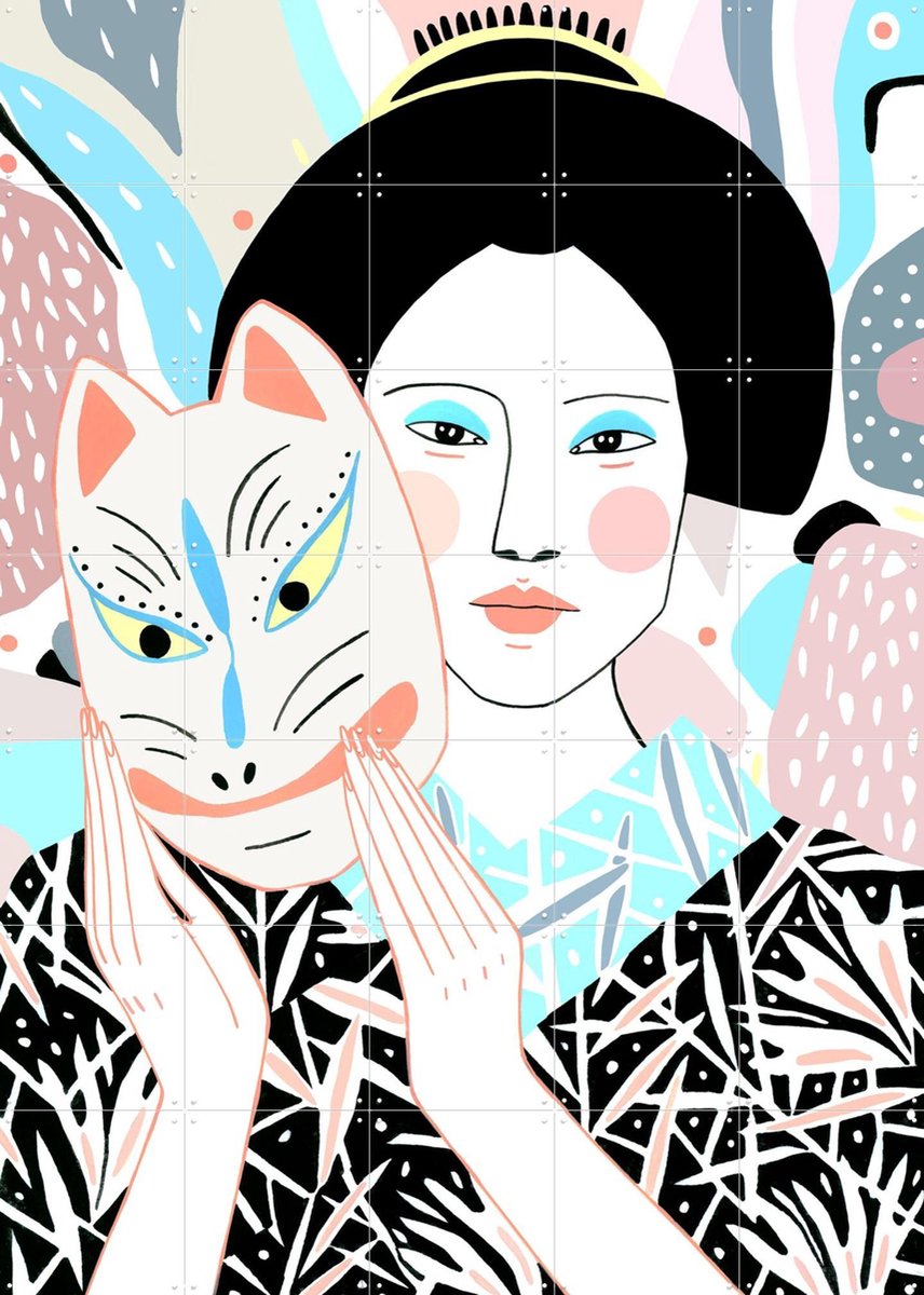 IXXI Kitsune, Sasha Ignatiadou - 100 x 140 cm - Gratis ophangtool - Grote wanddecoratie en posters - Grafisch Ontwerp, Kleurrijk, Digitale Kunst