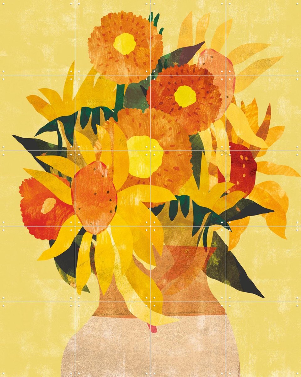 IXXI Sunflowers in a Vase, Lotte Dirks & Van Gogh 21st Century - 80 x 100 cm - Gratis ophangtool - Grote wanddecoratie en posters - Klassiek