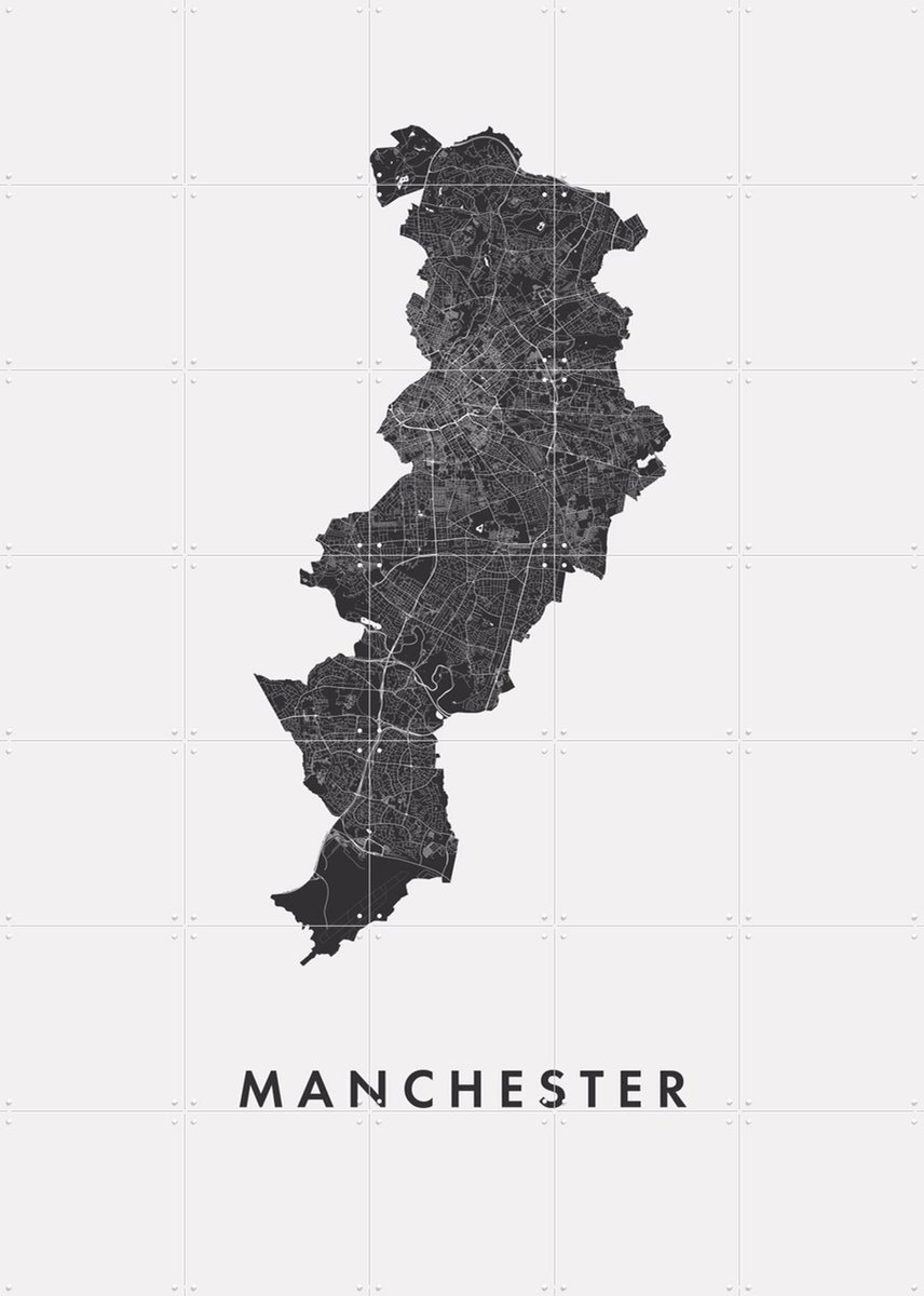 IXXI Manchester City Map, Kunst in Kaart - 100 x 140 cm - Gratis ophangtool - Grote wanddecoratie en posters - Minimalisme, Grafisch Ontwerp, Line