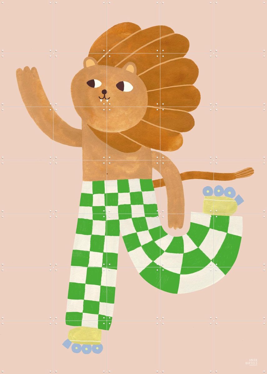 IXXI Skating Lion, Aniek Bartels - 100 x 140 cm - Gratis ophangtool - Grote wanddecoratie en posters - Kleurrijk, Illustraties, Cartoonesk, Grafisch