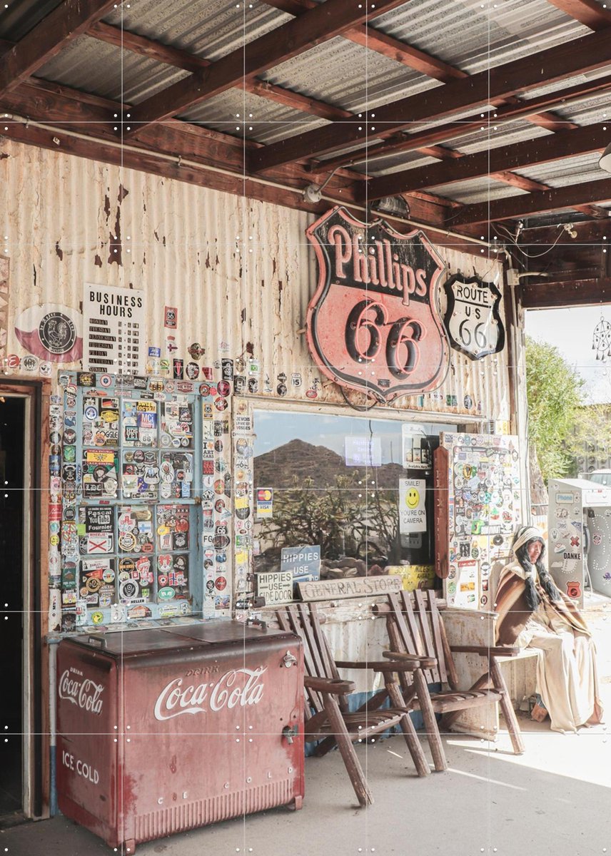 IXXI Route 66 Arizona, Henrike Schenk - 100 x 140 cm - Gratis ophangtool - Grote wanddecoratie en posters - Retro, Illustraties, Vintage, Fotografie