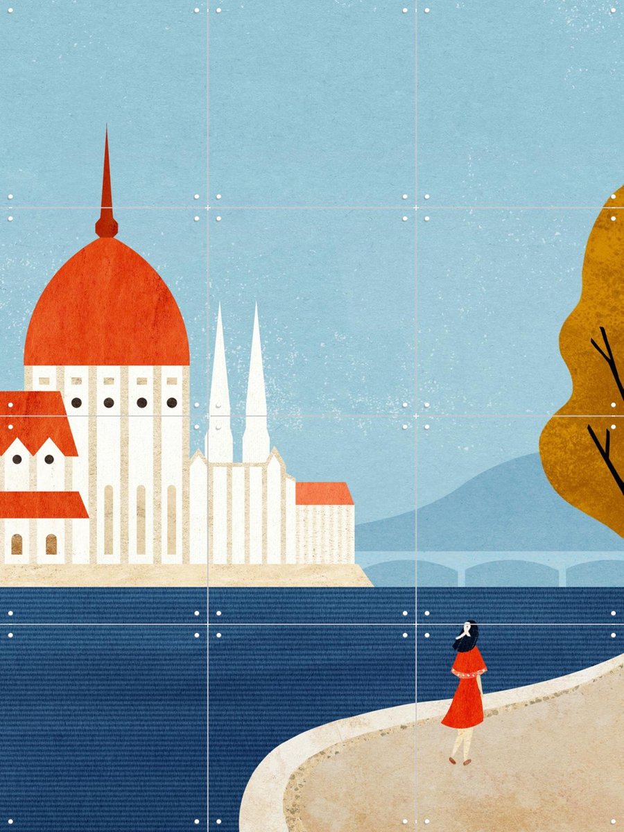 IXXI Autumn in Budapest, Henry Rivers - 60 x 80 cm - Gratis ophangtool - Grote wanddecoratie en posters - Vintage, Illustraties, Minimalisme