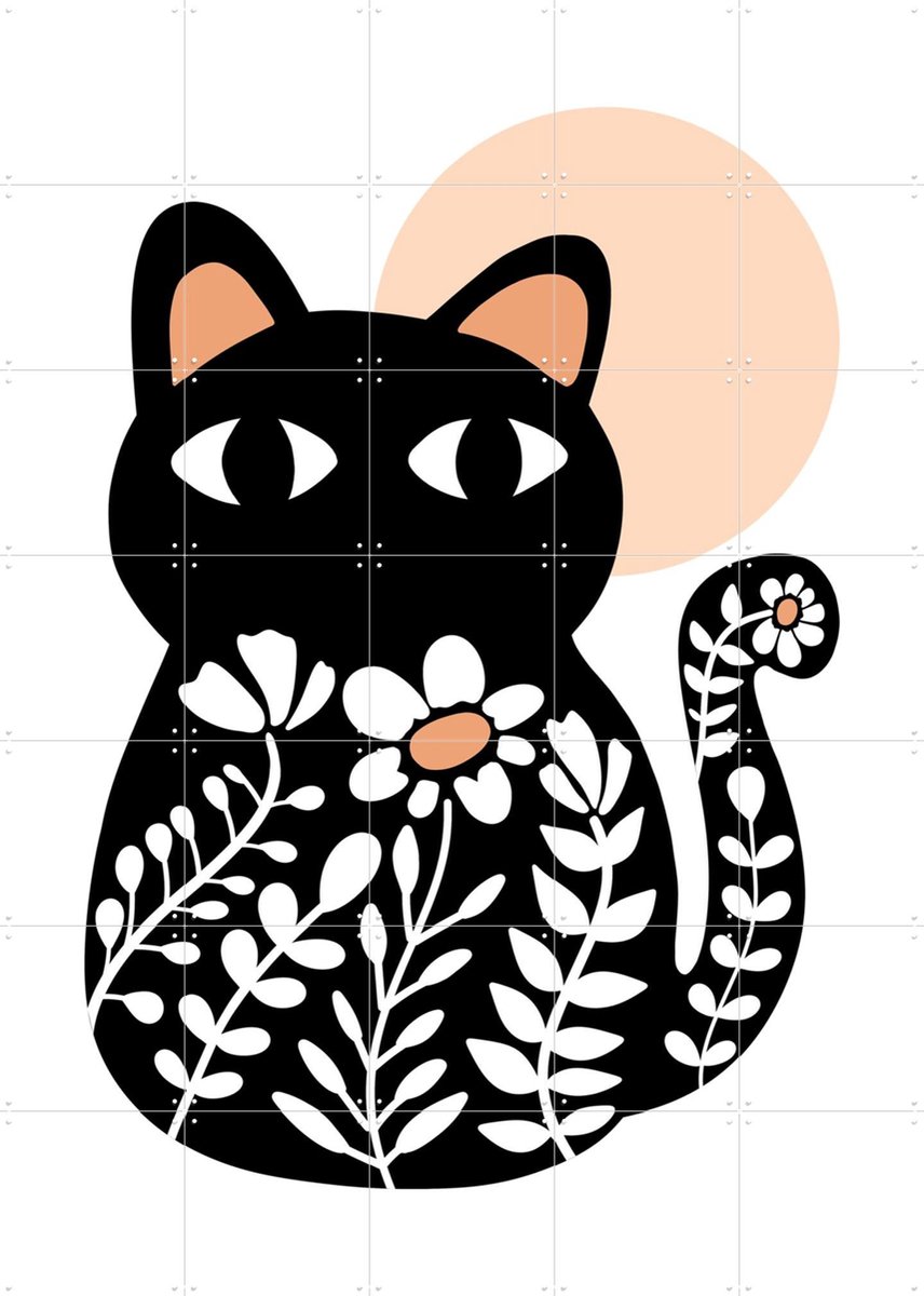 IXXI Flower Cat, BAINAI - 100 x 140 cm - Gratis ophangtool - Grote wanddecoratie en posters - Fantasierijk, Speels, Grafisch Ontwerp, Illustraties