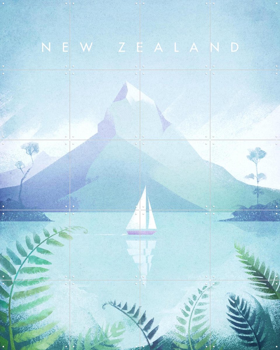 IXXI New Zealand, Henry Rivers - 80 x 100 cm - Gratis ophangtool - Grote wanddecoratie en posters - Digitale Kunst, Illustraties, Kleurrijk